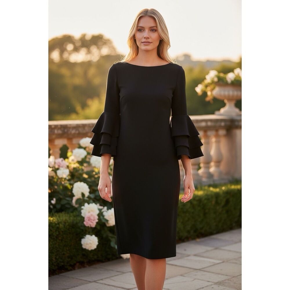 Nicole Miller Studio Black Ruffle Sleeve Dress – Size 8 (NWT) NEW WITH TAGS
